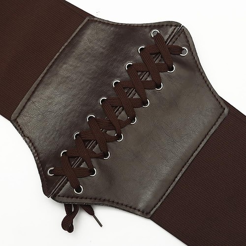 Leather Corset Belt for Women Elastic Costume Waist Belt Lace-up Tied Waspie - Picture 5 of 6