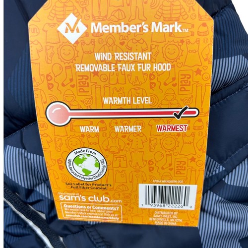 Member's Mark Boy's Wind Resistant Hooded Favorite Puffer Jacket Blue Camo SZ 5 - Picture 3 of 7