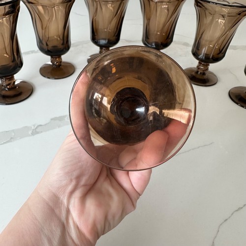 Vintage MCM Fostoria Jamestown Smokey Brown Swirl Iced Tea Glass Goblets 6-1/8" - Picture 8 of 12