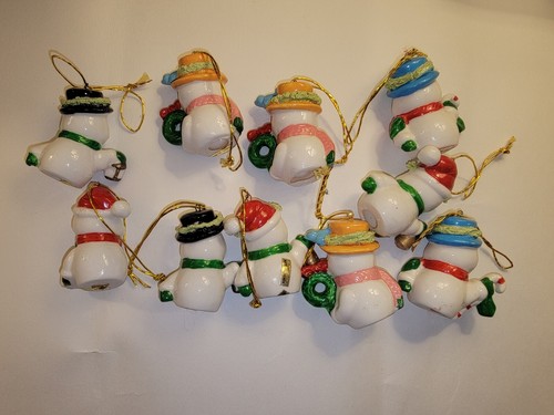 Vintage Set Of 10 Mini Porcelain Snowman Ornaments. - Picture 5 of 6