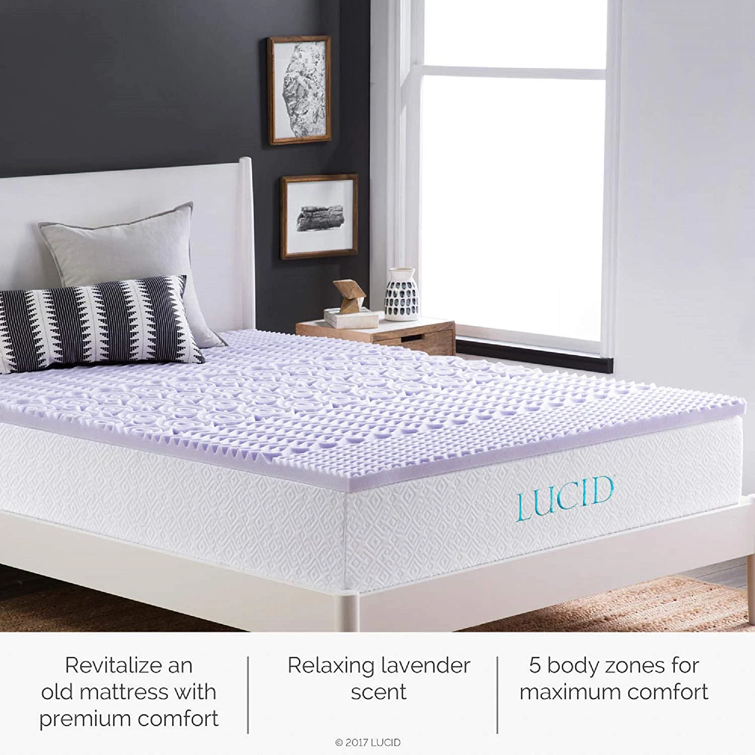 LUCID 2-inch 5 Zone Gel or Lavender Scented Memory Foam Mattress Topper - Twin