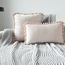 18" 20" Pom Poms Velvet Plain Cushion Cover Pillow Case Throw Sofa Home Decor
