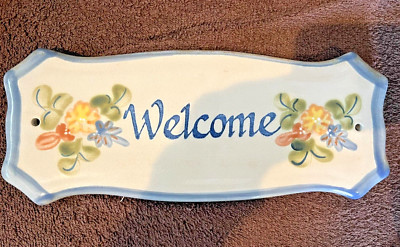 LOUISVILLE Stoneware 12'' WELCOME Door Plaque Rectangular Floral Sign