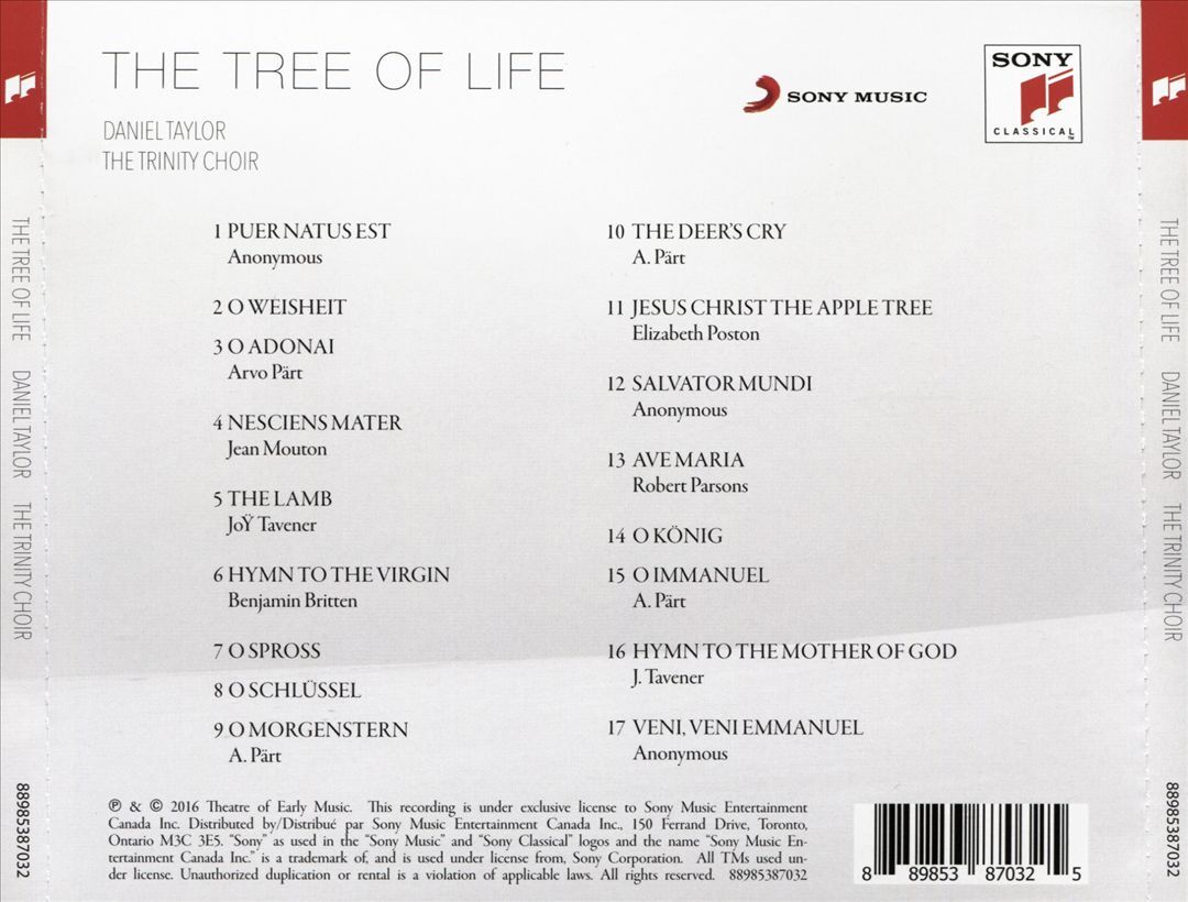 Daniel Taylor Trinity Choir Tree of Life CD Sacred Music