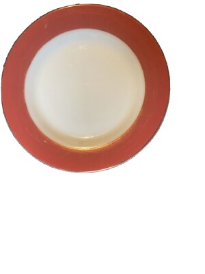 Pyrex Flamingo Pink Luncheon Plate Coral Spray Mist Band White Corning Vintage