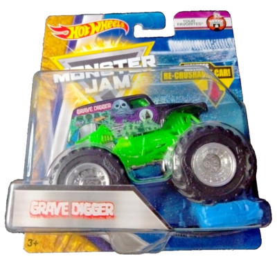 2017 Hot Wheels Monster Jam Truck GRAVE DIGGER w/ RE-CRUSHABLE CAR Mattel NEW