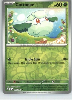 Cottonee 014/162 Common Temporal Forces Pokemon Reverse Holo Near Mint