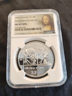 2006 France €1/4 Benjamin Franklin 0.90 Silver 1/4 euro Coin NGC: MS 67 DPL