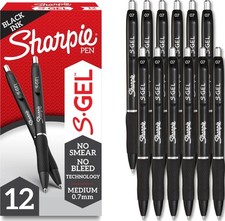 Sharpie S-Gel Gel Pens, Black Barrel, Medium Point 0.7mm , 12 Count,