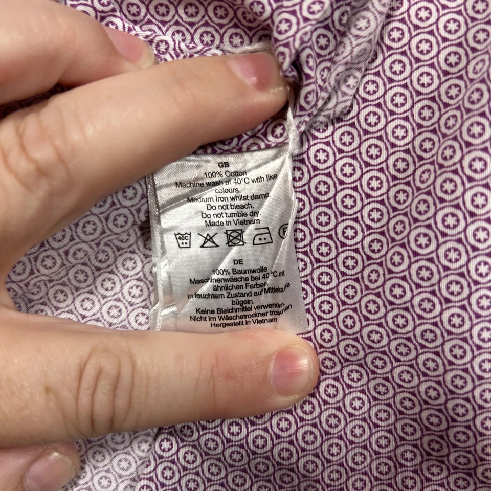 T M Lewin Purple White Dress Shirt Mens 16.5-34.5 Slim Fit Geometric Long Sleeve - Image 3 of 4