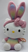 Hello Kitty Ty Easter Beanie Baby Plush Rainbow Bunny Pastel Ears Shirt 6 inch
