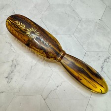 Vintage Amber Lucite Hair Brush Faux Tortoise Shell Nylon Bristles Floral Enamel