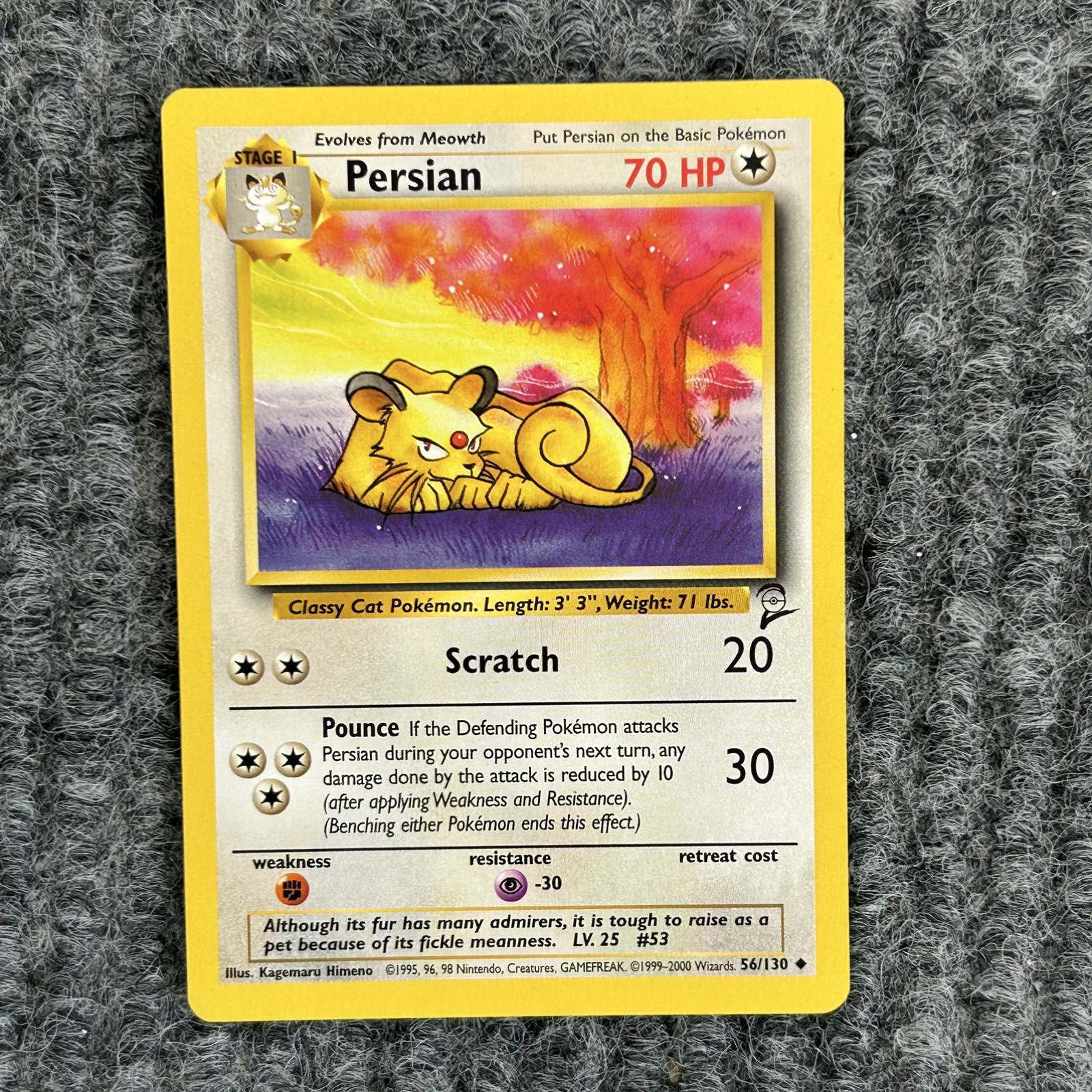 Vtg Pokemon Base Set Persian Regular 56/130 Stage 1 NM