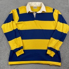 VTG American Eagle Rugby Shirt Mens Large Yellow Striped Polo Made in USA 90s