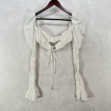 House Of CB Top Womens S White Molly Puff Sleeve Tie Front Cropped Boho Resort