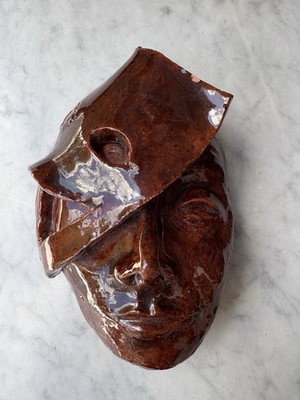 Studio Pottery Two Faced Wall Hanging Mask Broken Face Theatre *Read Artistic