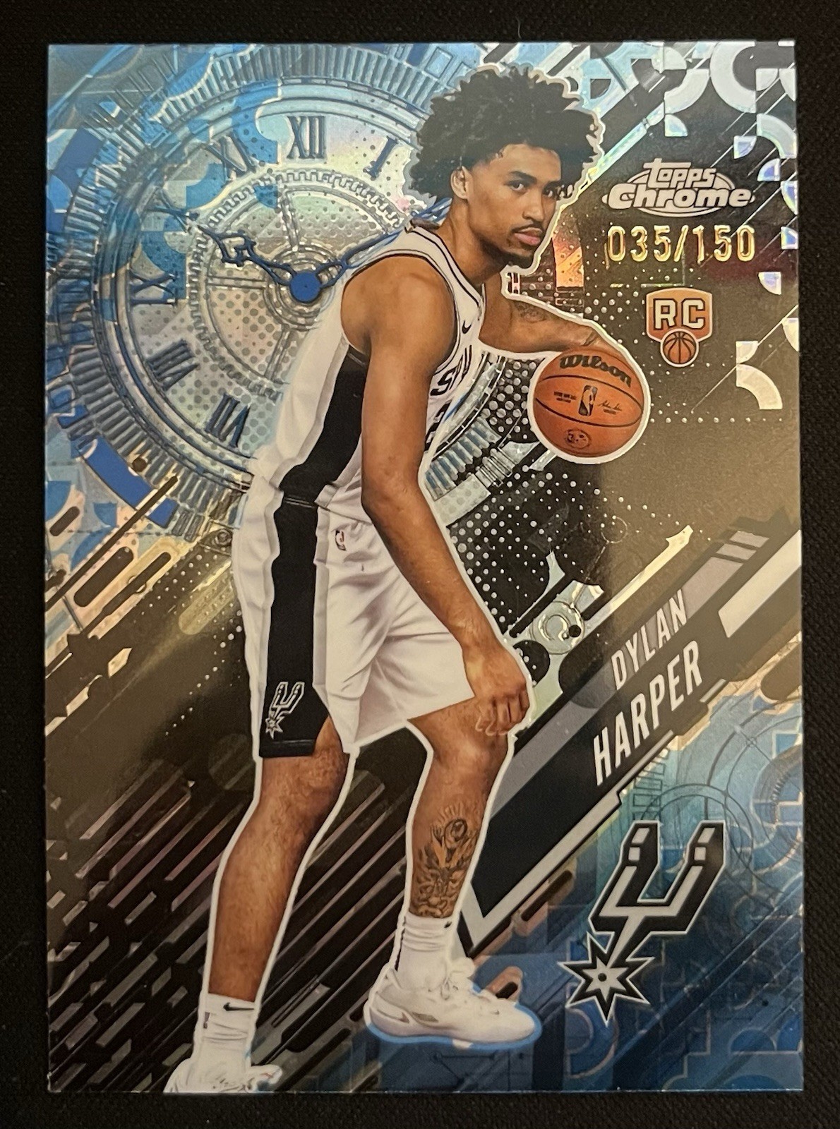2025-26 Topps Chrome Dylan Harper Go Time Blue Refractor RC 035/150 Spurs