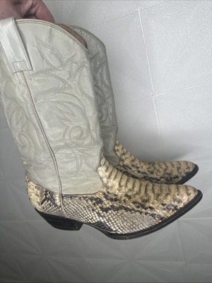 Vintage Python cowboy boots White 9 1/2 US genuine Leather Western