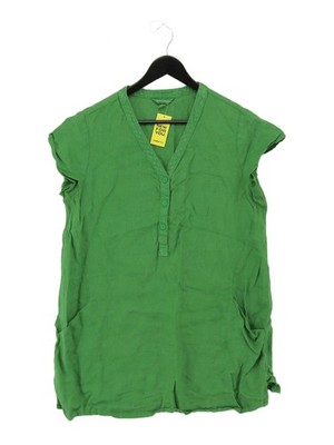 SEASALT CORNWALL Women's Top UK 12 Green 100% Linen Short Sleeve V-Neck Tunic