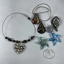 Murano Style Millefiori Blown Glass Pendants Ornaments Lot Of 8 Black Red Blue