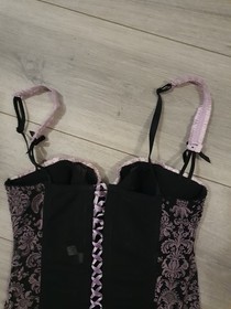 Vintage Ann Summers Black & Dusky Pink Boned Corset Top Size 8-10