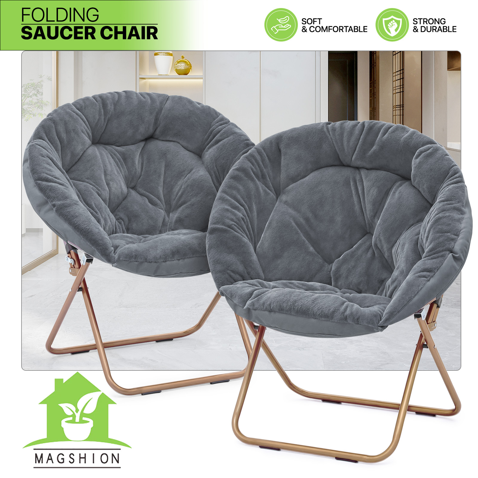 Grey Soft Faux Fur Oversized Lounge Moon Seat