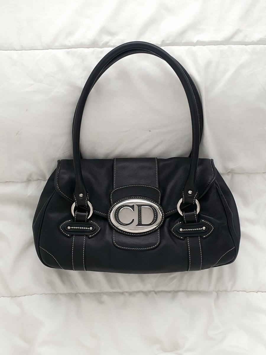 CHRISTIAN DIOR Saint Germain CD Logo Flap Shoulder Bag Black