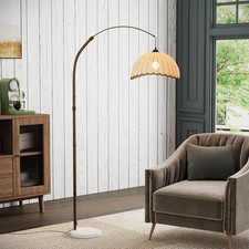 Modern Arched Floor Lamp Fabric Lampshade Standing Reading Light w/ Marble Base