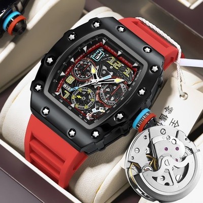 Wine Barrel Automatic Mechanical Watch Men's Hollow Calendar Trend Simple
