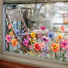 2 Sets Flower Window Clings, Colorful Floral Bouquet Window Sticker, Wildflow...