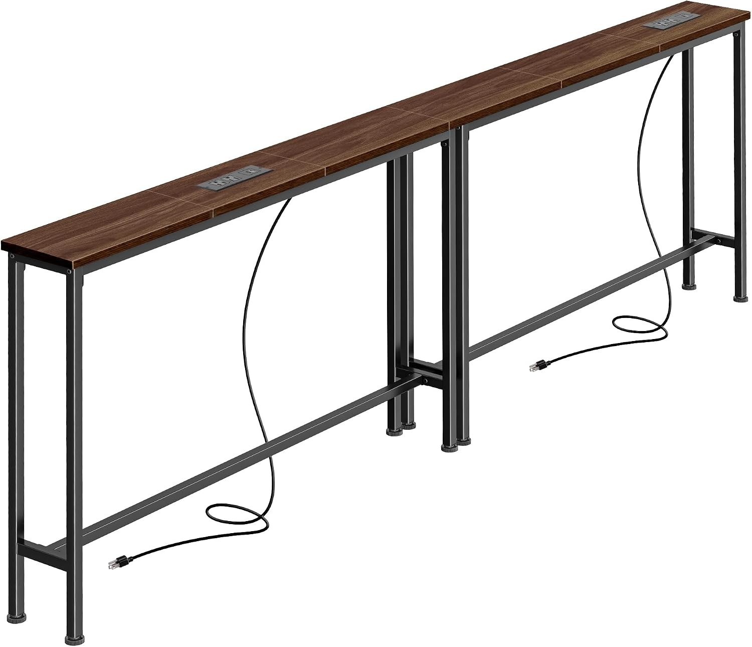 Behind Couch Table with 2 Outlet, 78.5"–117.7" Adjustable Length