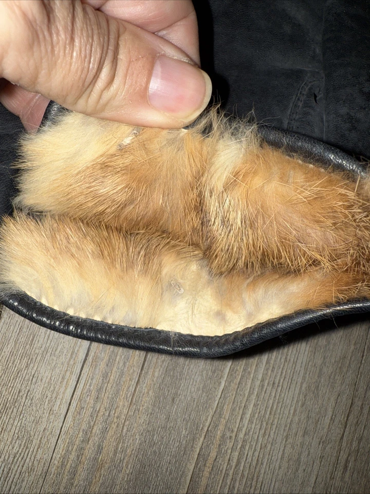 Guantes de invierno vintage para hombre de cuero negro forrados de piel de conejo guantes para hombre talla XL Foto 3 de 4