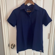 Figs Technical Collection Navy Blue Polo Scrub Top XS Short Sleeve
