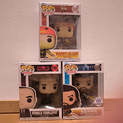 Funko Pop! Movies DC Exklusiv Set Barry Allen 1337 Cobblepot 1191 Aquaman 1310