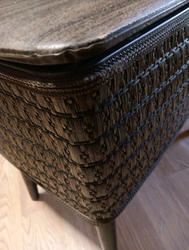 VTG Burlington Sewing Box Stand Basket Storage Stool MCM Ottoman W/ Notion Trays - Picture 9 of 17
