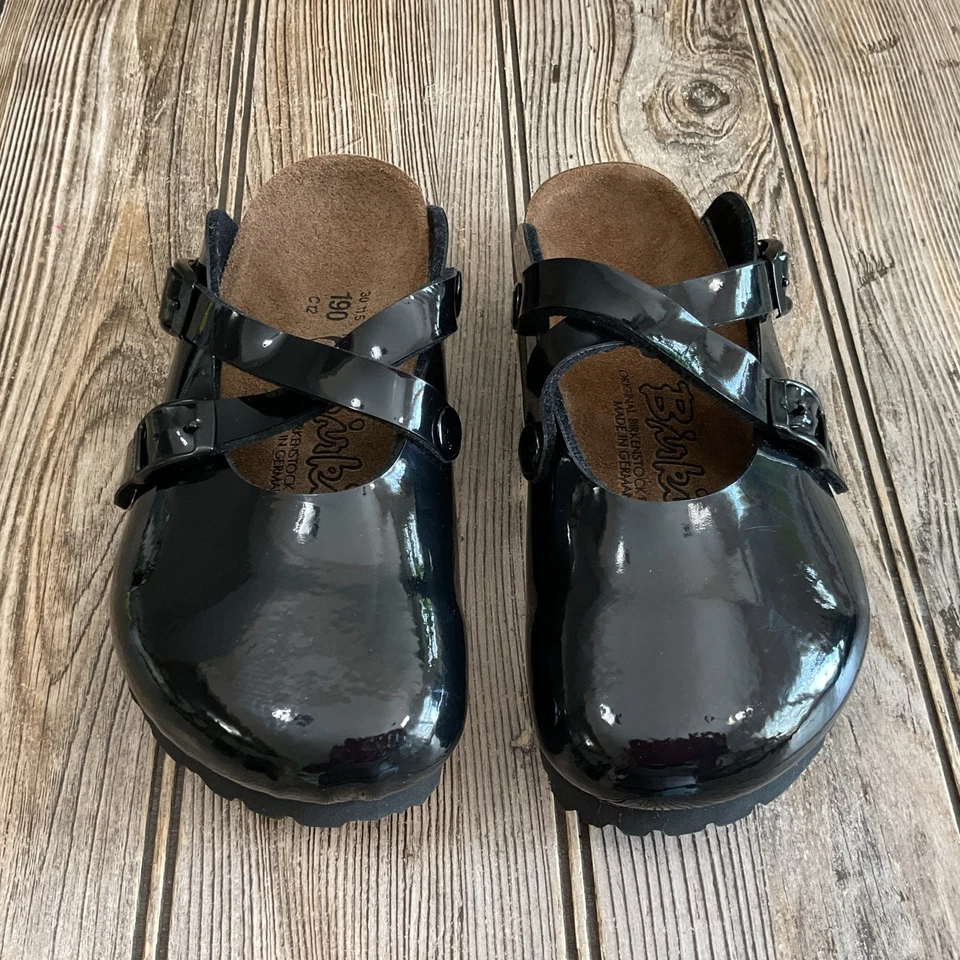 Zuecos Birkenstock Birki’s Boston Slide charol cuero negro niños niñas talla C12 Foto 3 de 4
