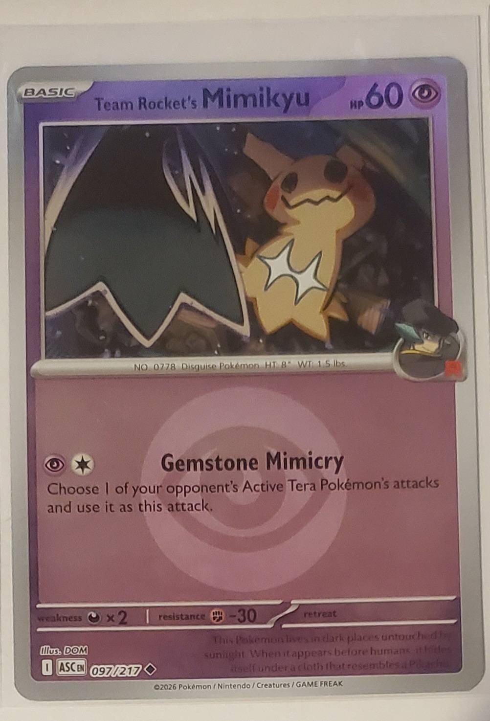 TEAM ROCKET'S MIMIKYU ENERGY SYMBOL PATTERN 097/217 ASCENDED HEROES REVERSE HOLO