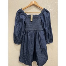 J.Crew Chambray Denim Smocked Puff-Sleeve Dress Women's XXS