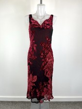 Y2k vintage Monsoon red mesh velvet cowl neck long midi / maxi dress Uk10