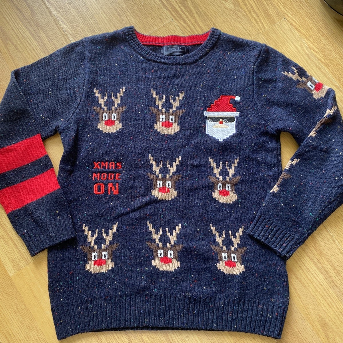 Next Boys Knitted Christmas Jumper Navy Santa And Reindeers Game