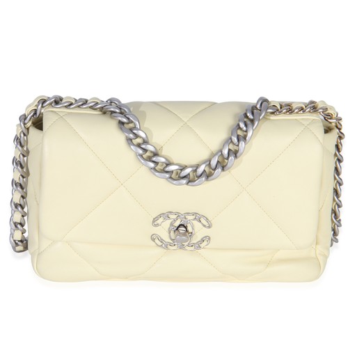 Chanel Light Yellow Quilted Lambskin Medium Chanel 19 Flap Bag