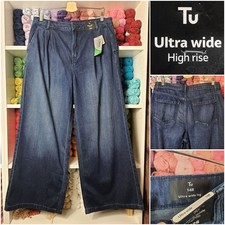 TU Ultra Wide Jeans Womens Size 14R Blue 33W 29L Regular Fit High Rise Cotton