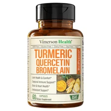 Quercetin with Bromelain Turmeric Supplement - Quercetin 500mg Capsules + Cur...