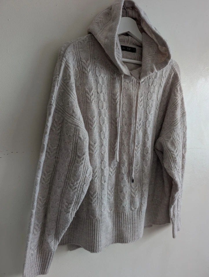 F&F Baggy Beige Oatmeal Knitted Hoody Jumper ~ Size 12-14 - Image 3 of 4
