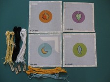 4 Pippin Studios Handpainted Needlepoint Canvases Water Air Earth Fire Round