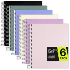 6 Pack 3-Subject College Ruled Notebooks