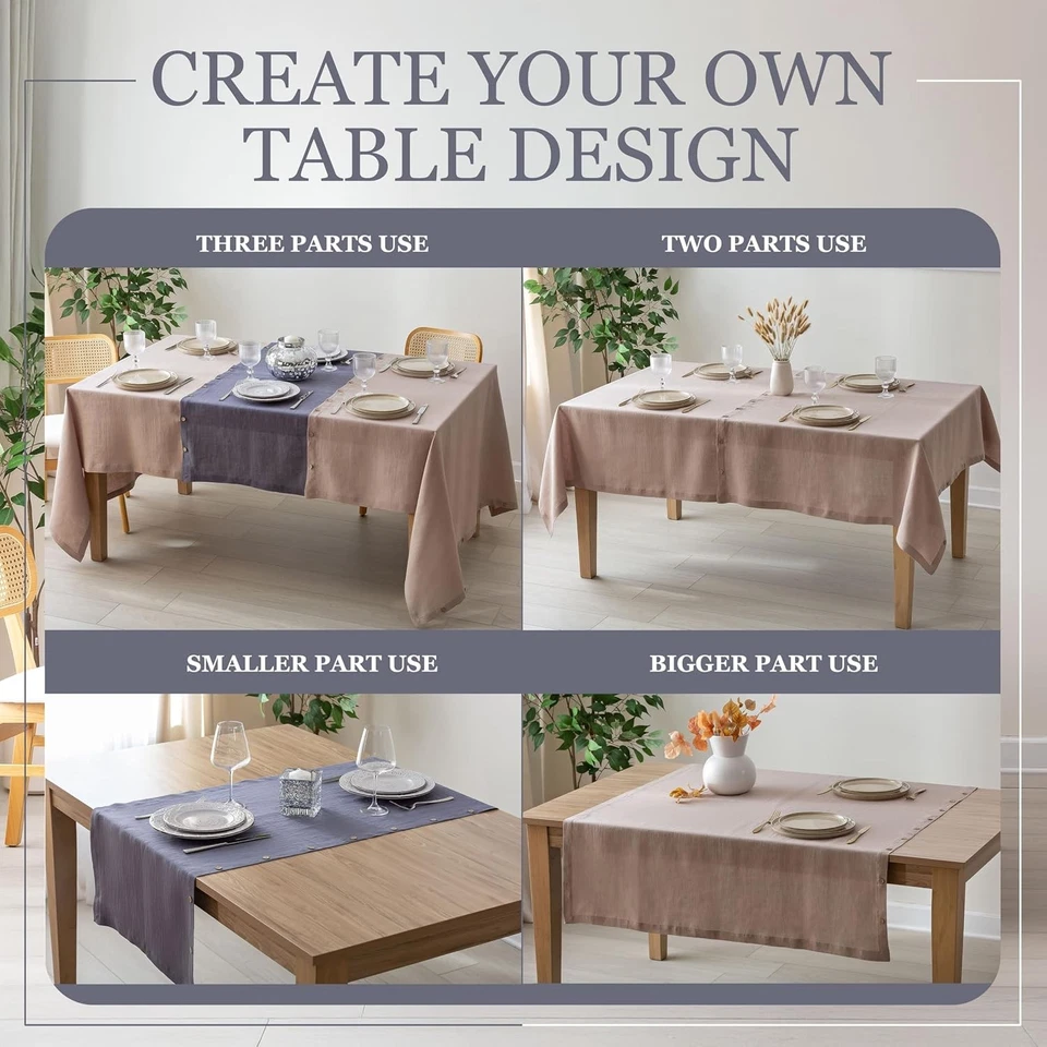 Table Cloth Rectangle - 100% Linen 60x106, Milky Coffee & Plum - Image 3 of 4