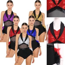 Womens Bodysuit Dance Jumpsuit Rumba Leotard Music Festival Sequin Stage Shiny