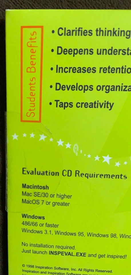 1998 INSPIRATION  K-12 Evaluation CD / HYBRID CD Macintosh/Windows New Sealed - Image 3 of 4