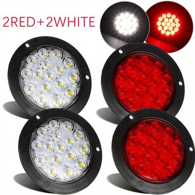 4PCS 4 Inch Round LED Trailer Tail Lights 2 Red and 2 White 4'' Led Stop Brake